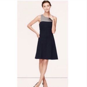 LOFT Colorblock Stretch Ponte Dress Navy Grey Sleeveless 18 NWT Dressy Zip Back
